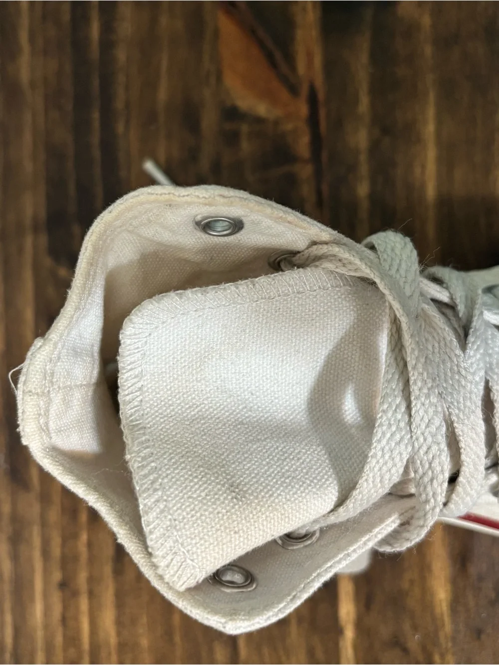 Converse Kids High-Top Canvas Sneakers in Off-White with Red Trim